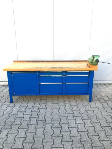 Werkbank 2-Meter mit Schraubstock (Leinen)